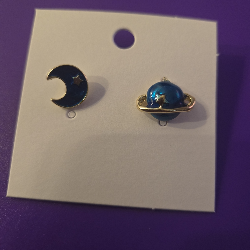 Blue Moon and Planet Earrings